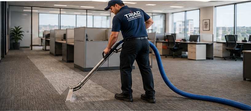 Professional commercial carpet cleaning in an office environment